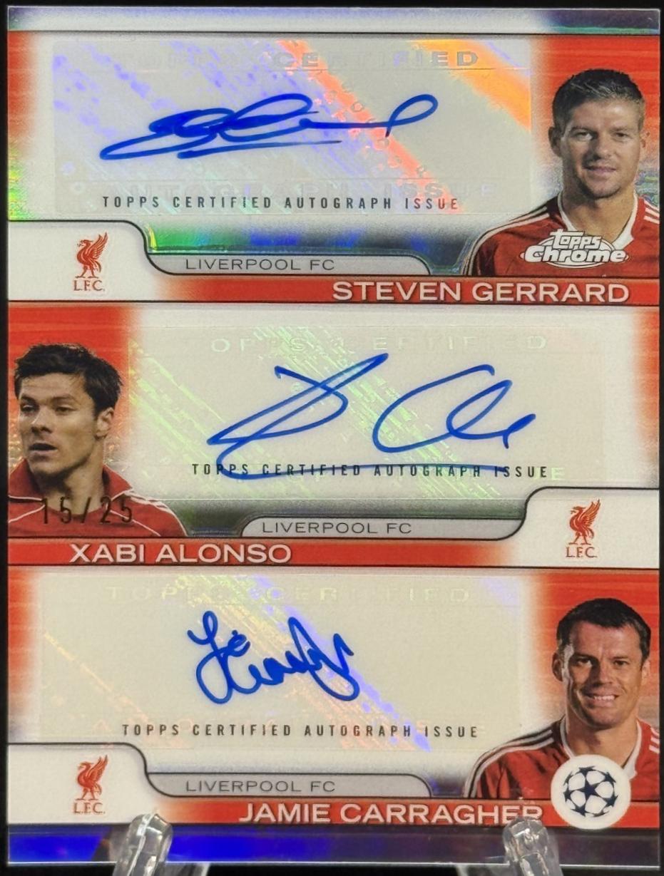 Steven Gerrard / Xabi Alonso / Jamie Carragher - Chrome UEFA Triple Autograph #TA-YNWA