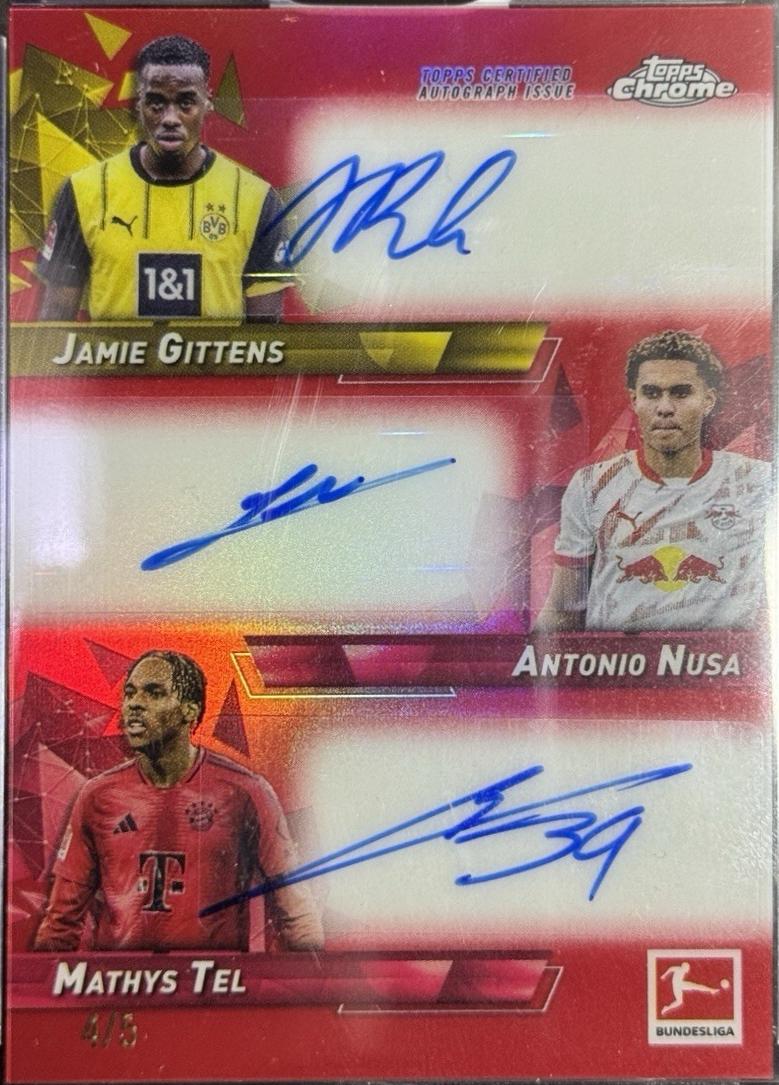 Jamie Gittens / Mathys Tel / Antonio Nusa - Chrome Bundesliga Triple Autograph #TA-GNT