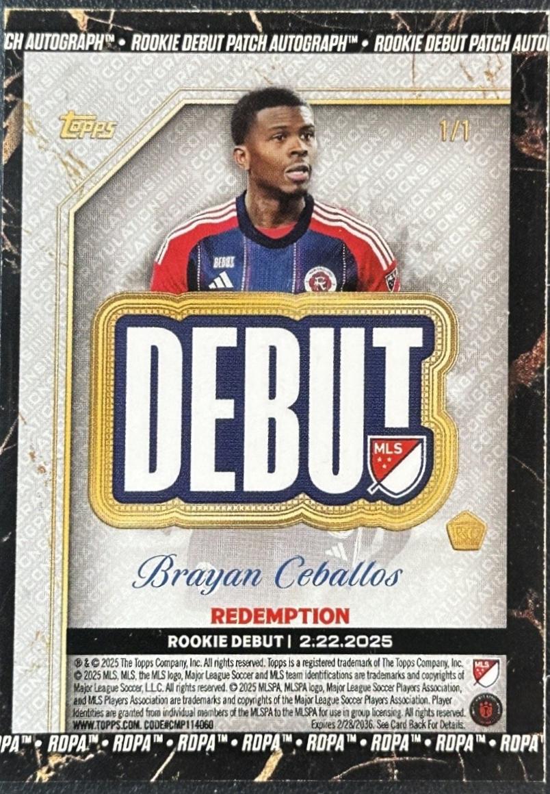 Brayan Ceballos - Chrome MLS Debut Patch Autograph #RDPA-BC
