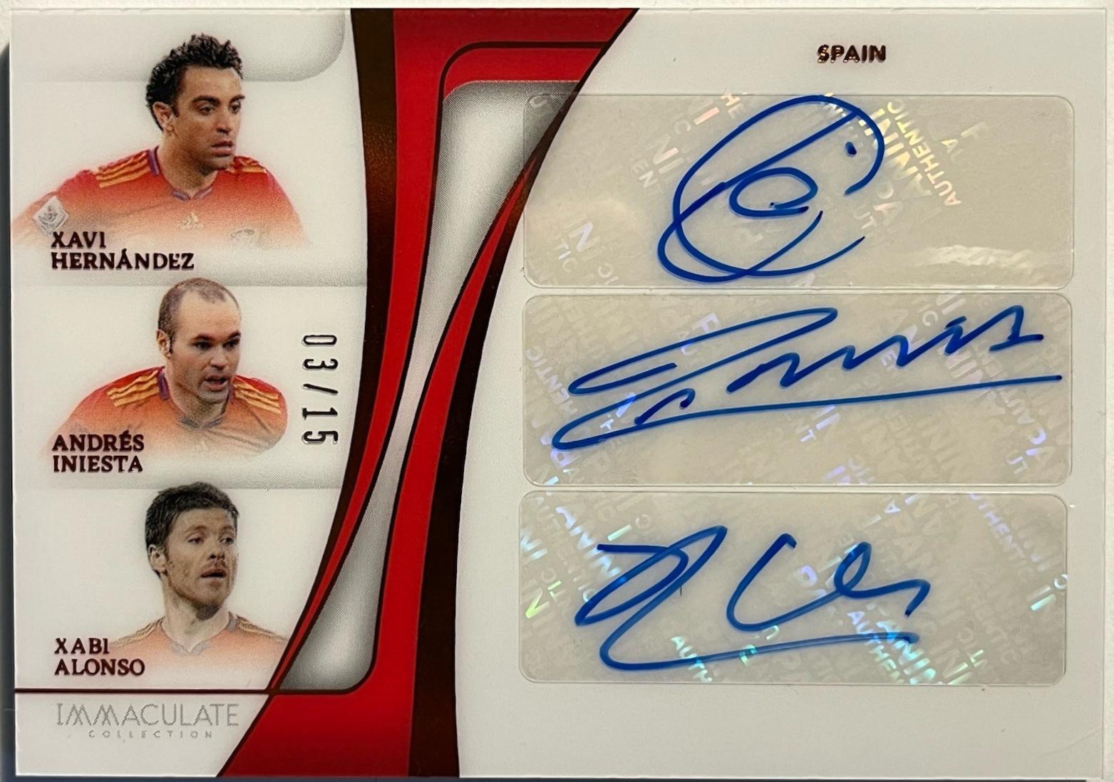 Andres Iniesta / Xabi Alonso / Xavi Hernandez - Immaculate Triple Autograph #4