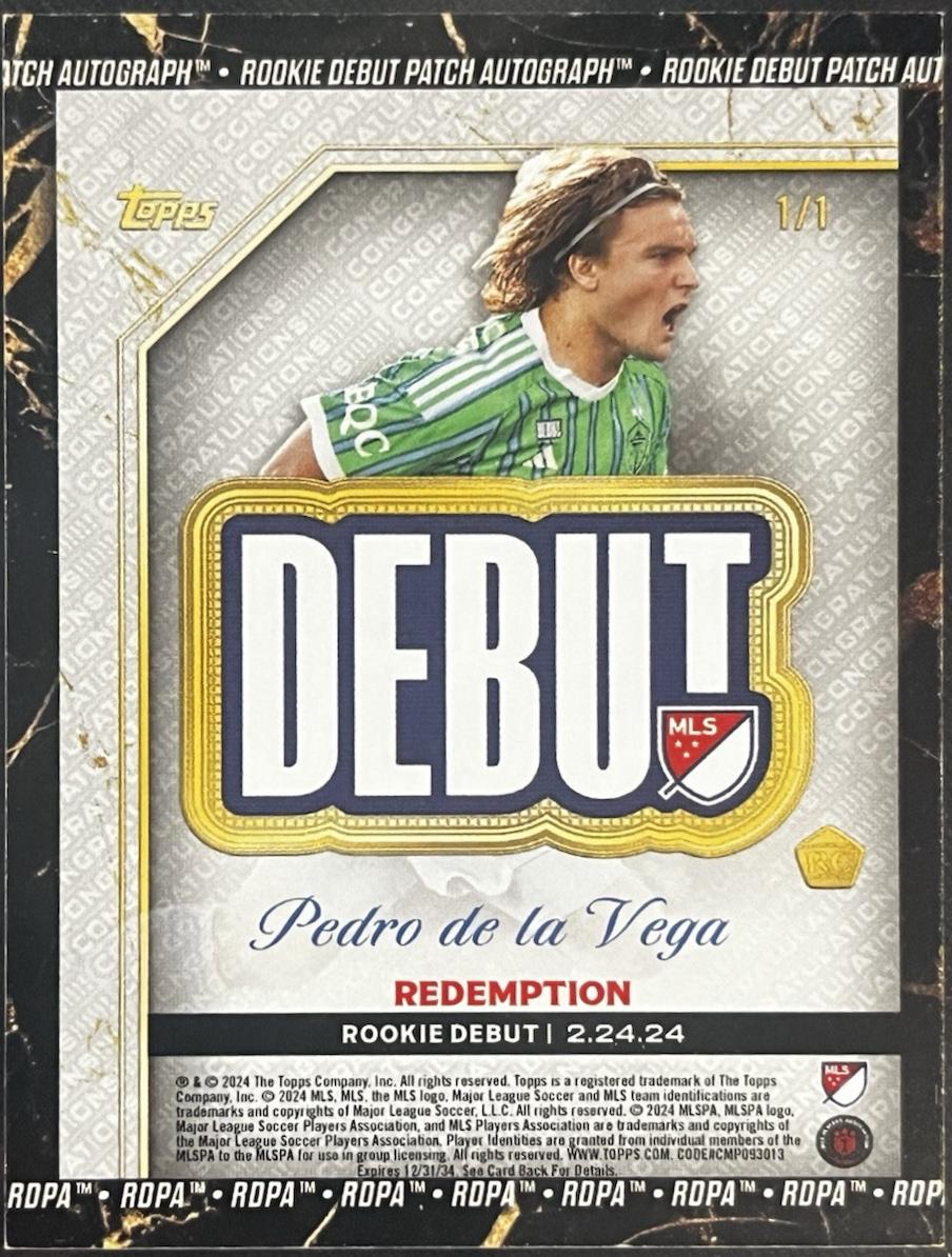 Pedro de la Vega - Chrome MLS Debut Patch Autograph #DPA-PV