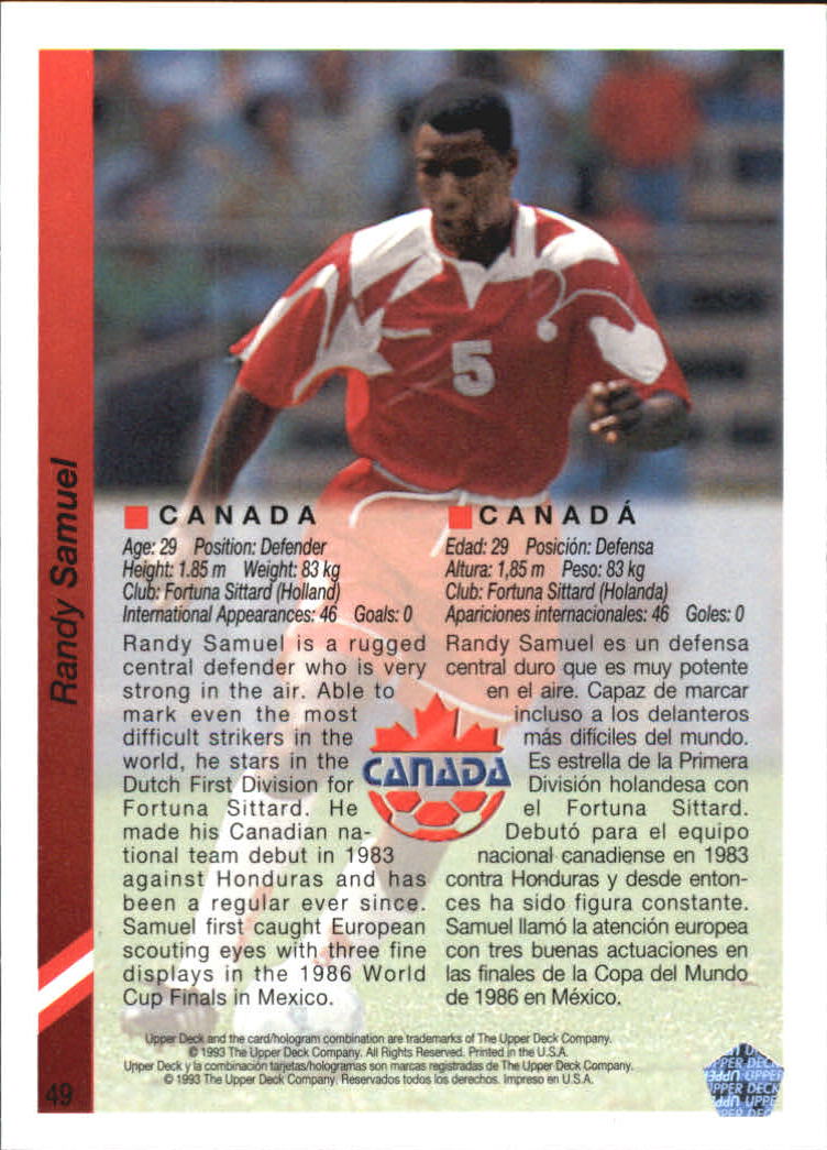 Randy Samuel - 1993 Upper Deck World Cup Soccer #49