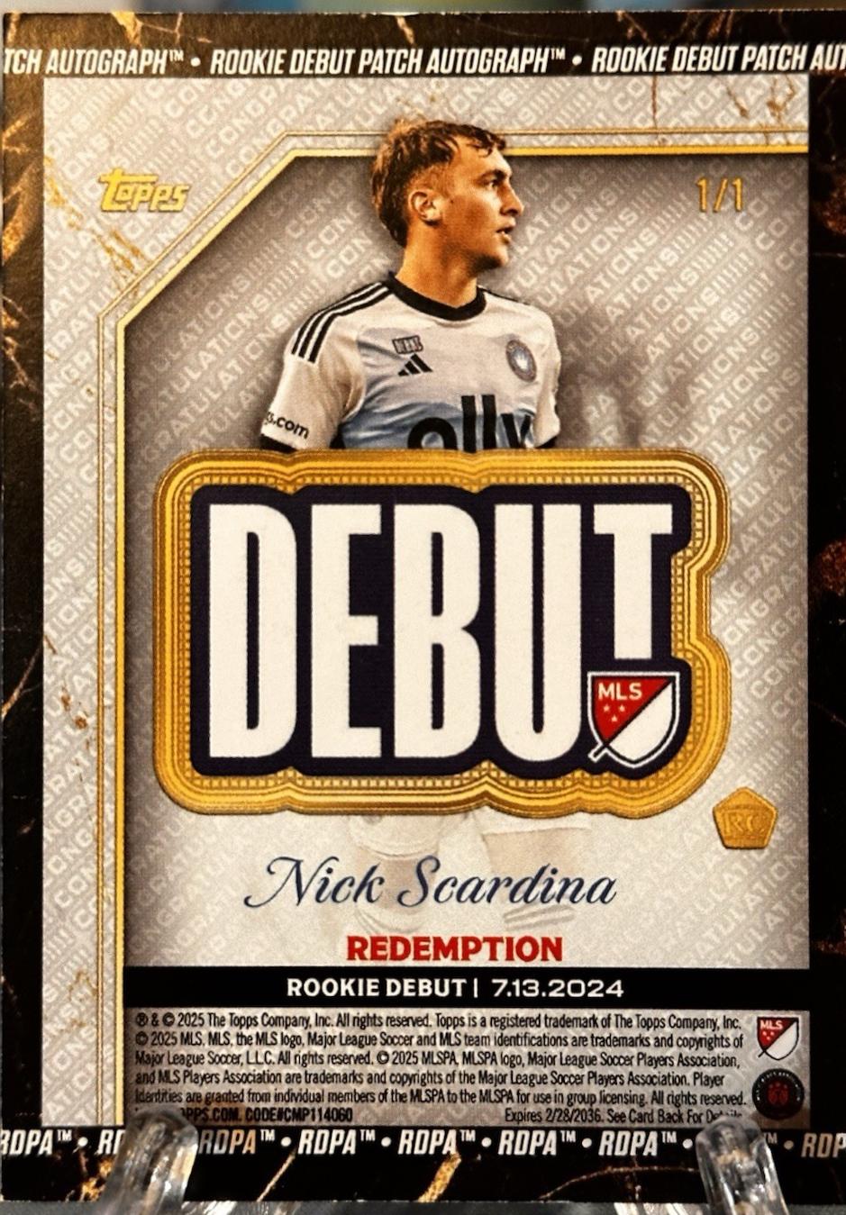 Nick Scardina - Chrome MLS Debut Patch Autograph #RDPA-NS