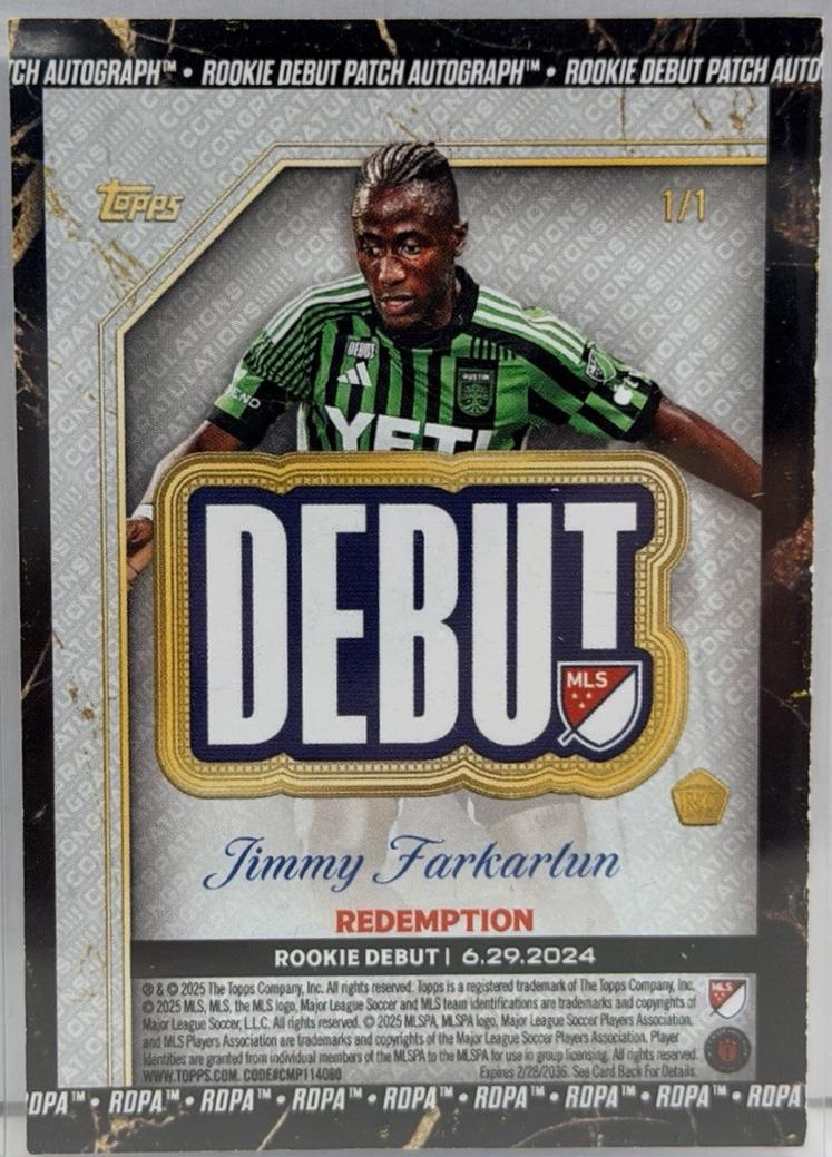 Jimmy Farkarlun - Chrome MLS Debut Patch Autograph #RDPA-JM