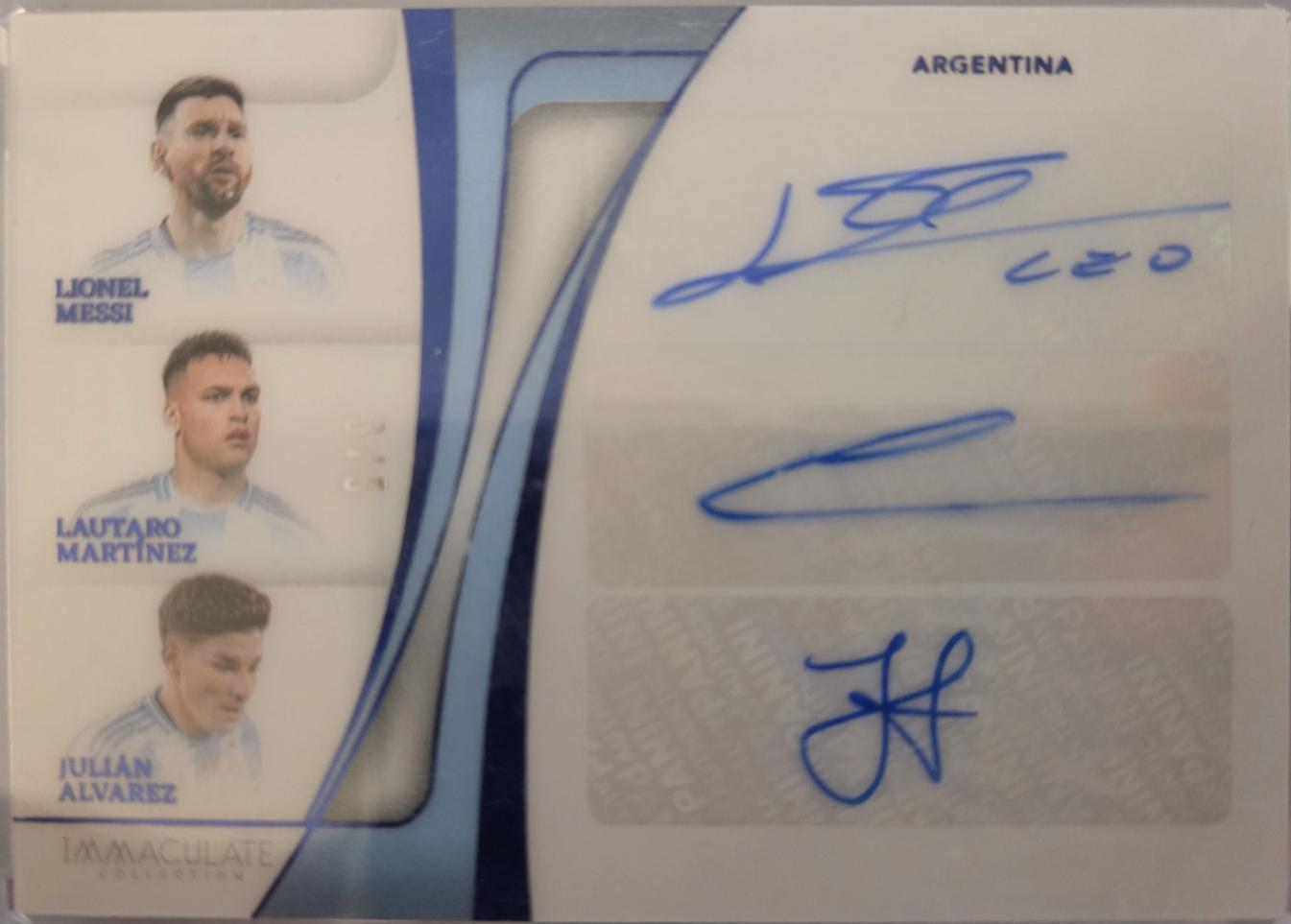 Lautaro Martinez / Lionel Messi / Julian Alvarez - Immaculate Triple Autograph #6