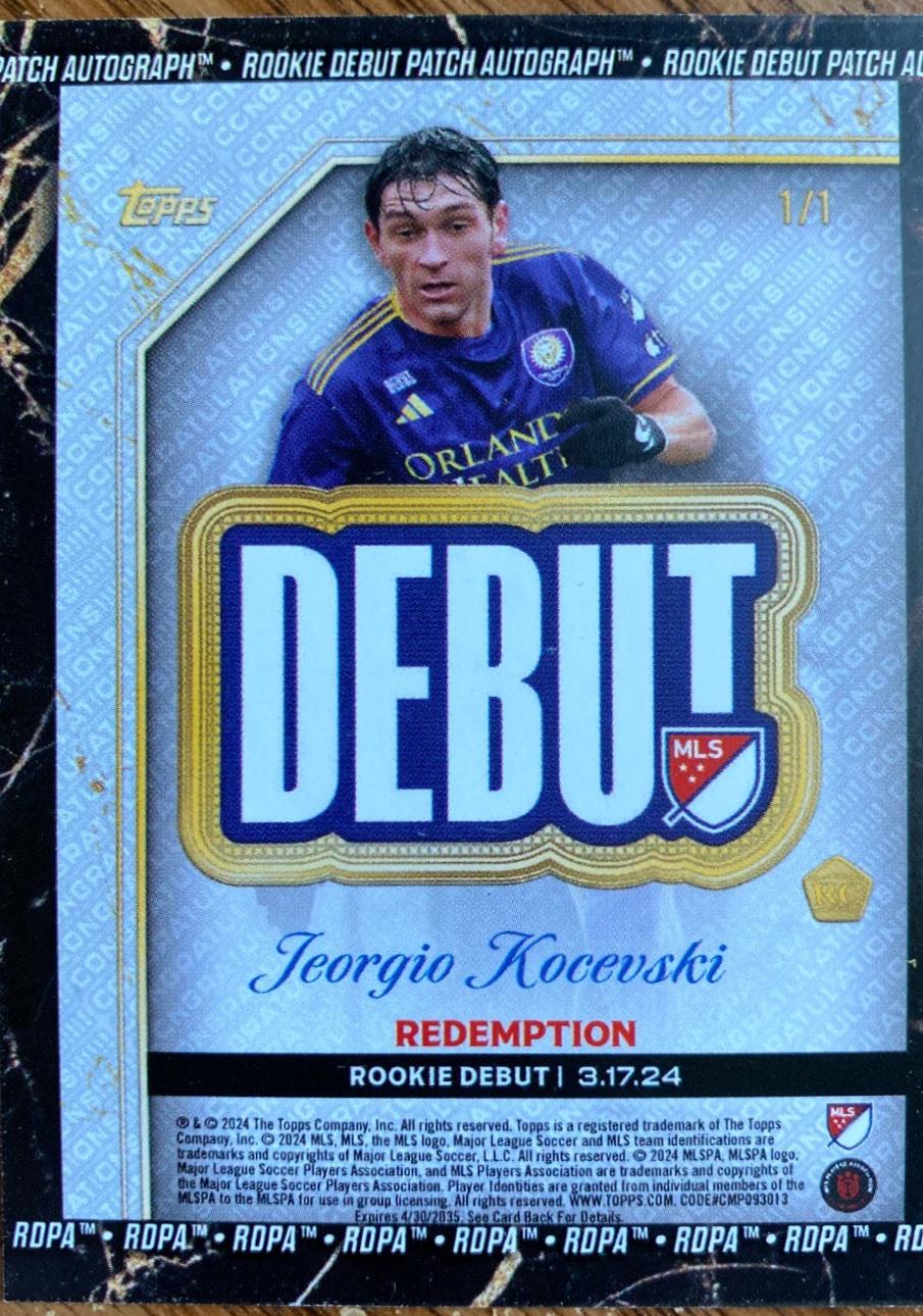 Jeorgio Kocevski - Finest MLS Debut Patch Autograph #DPA-JK